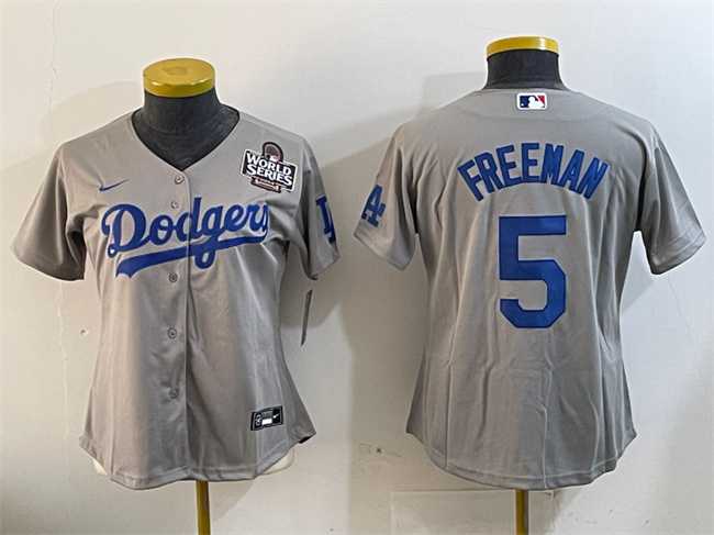 Women%27s Los Angeles Dodgers #5 Freddie Freeman Grey 2024 World Series Cool Base Stitched Jersey(Run Small)->san diego padres->MLB Jersey